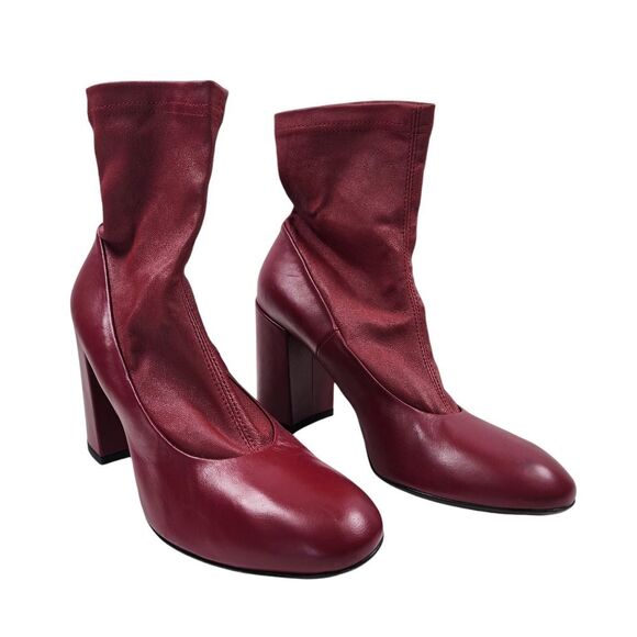 AGL Womens 9.5 Red Block Heel Leather Pull On Boots Retro Heeled 80s 90s Y2k New